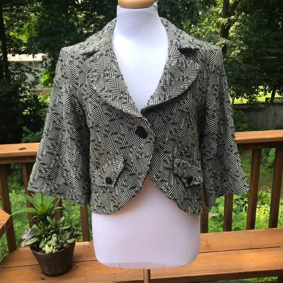 Womens J'Envie Black/Gray Striped Wool 3/4 Sleeve - Picture 4 of 9